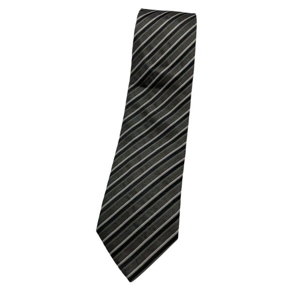 Hugo Boss Other - HUGO BOSS Men's 100% Silk Necktie LUXURY Tie Gray Brown Striped W:3.5" EUC